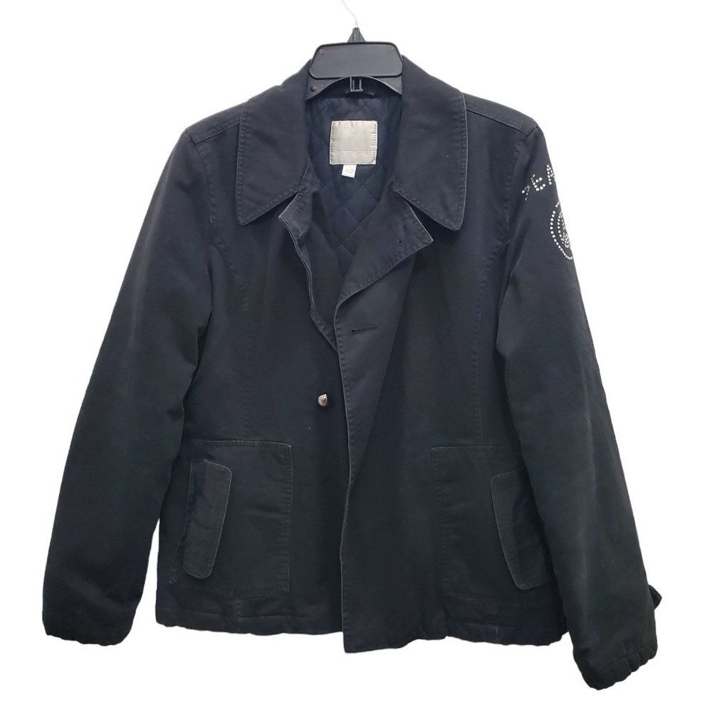 Amisu Women's Black Goth Skull‎ Peace Gemstone Quilted Lined Coat EU Size 42